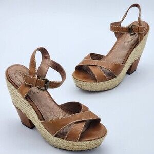 Corso Como Roxi Caramel Platform Wedge Sandals Size 7.5